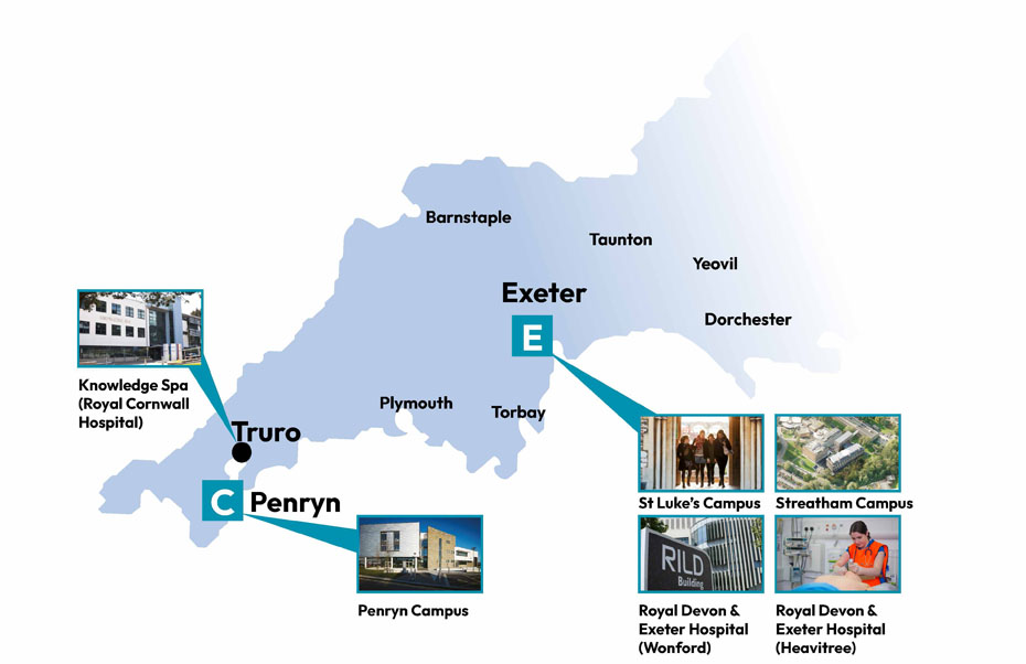 Map showing campus locations for the Faculty of Health and Life Sciences