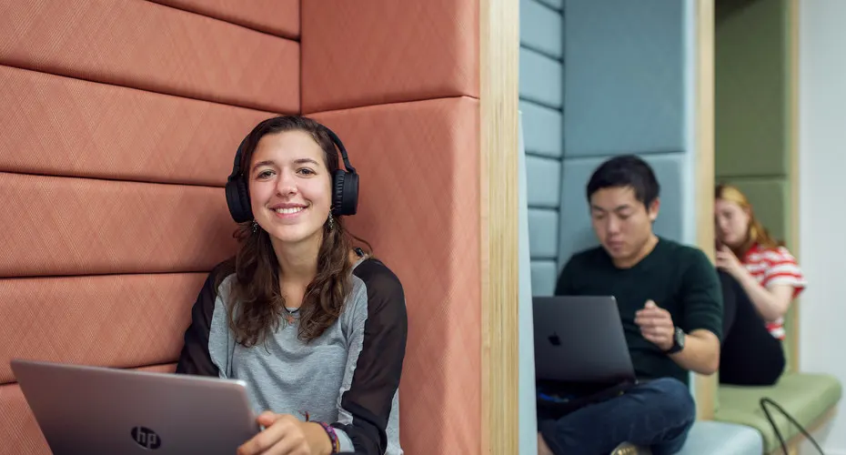 Students making use of comfortable individual study spaces on campus