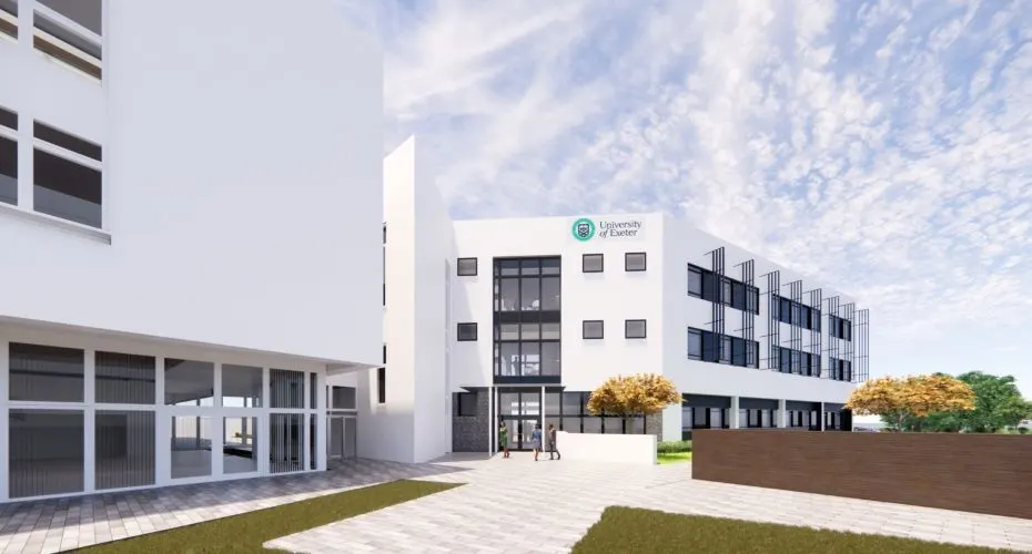 Penryn 2.0 facility at Penryn Campus, a sleek white modern building.